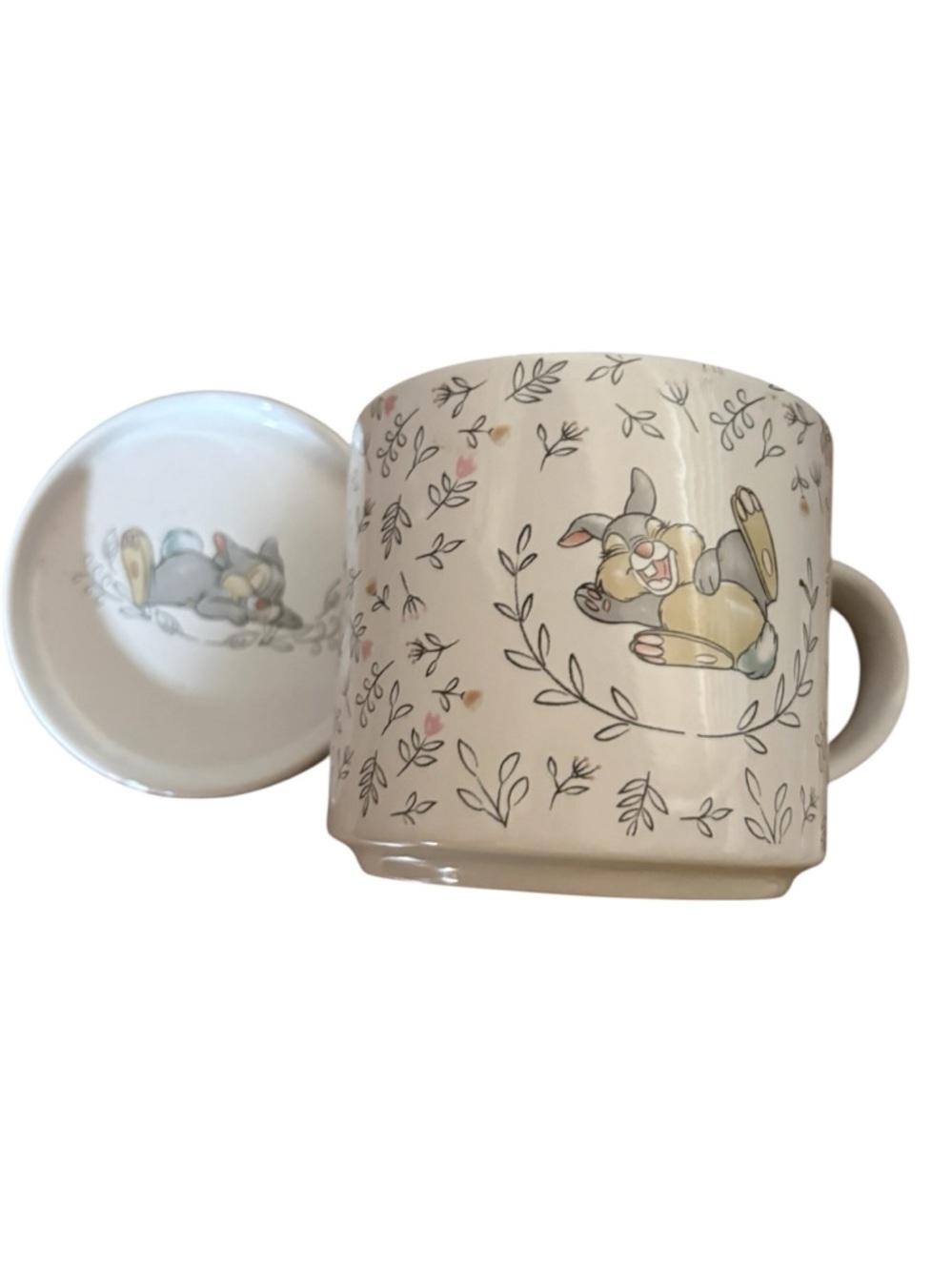 Disney Bambi Thumper Bunny 16 oz Coffee Ceramic Mug  Lid Coaster 2 Pc Set